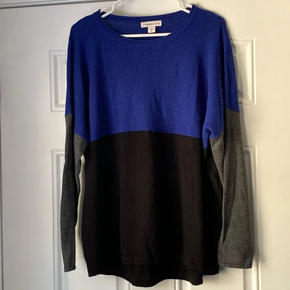 Coldwater Creek Color Block Soft Merino Wool Blend Sweater Size XL